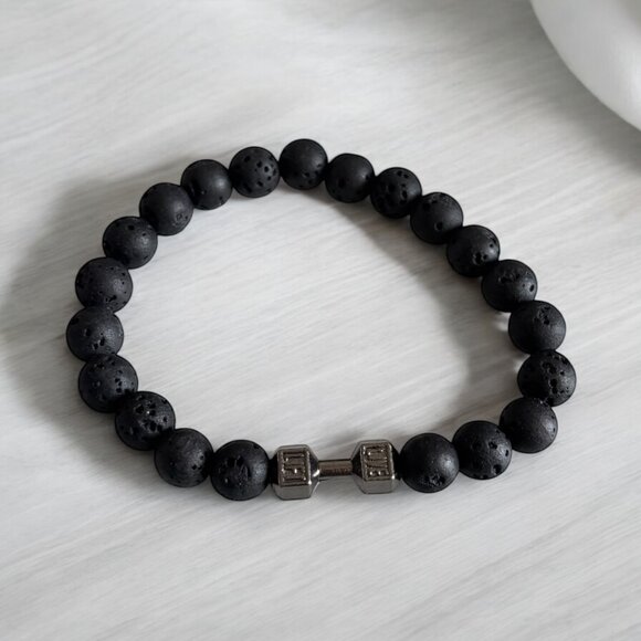 Natural Dumbbell Stone Men Bracelet - Picture 2 of 3